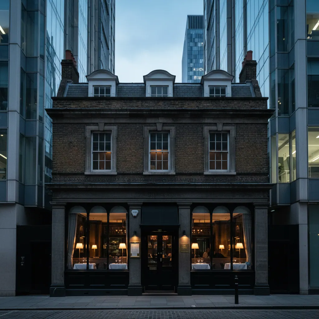 City of London restaurant frontage at evening