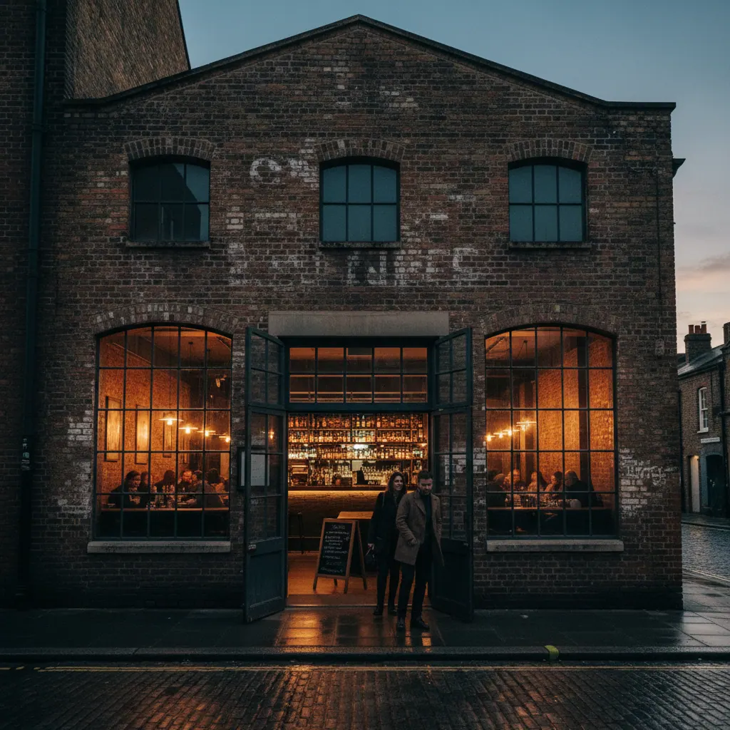 Shoreditch restaurant frontage at evening