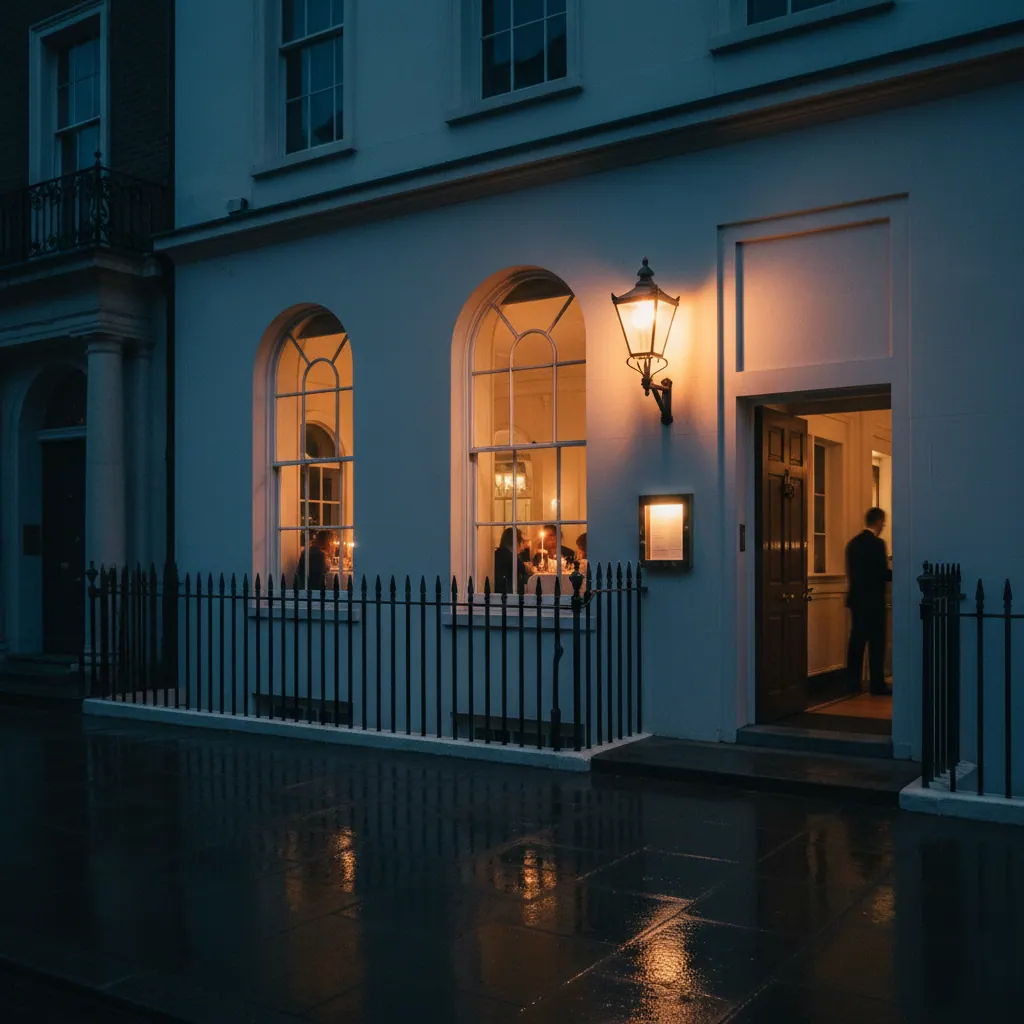 Mayfair restaurant frontage at evening