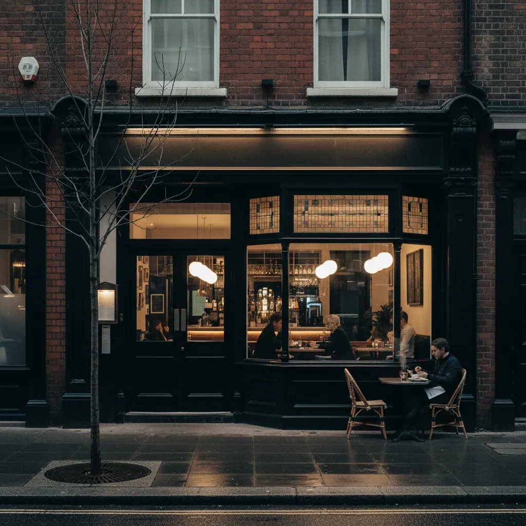 Fitzrovia restaurant frontage at evening