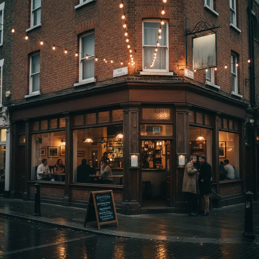 Hackney restaurant frontage at evening