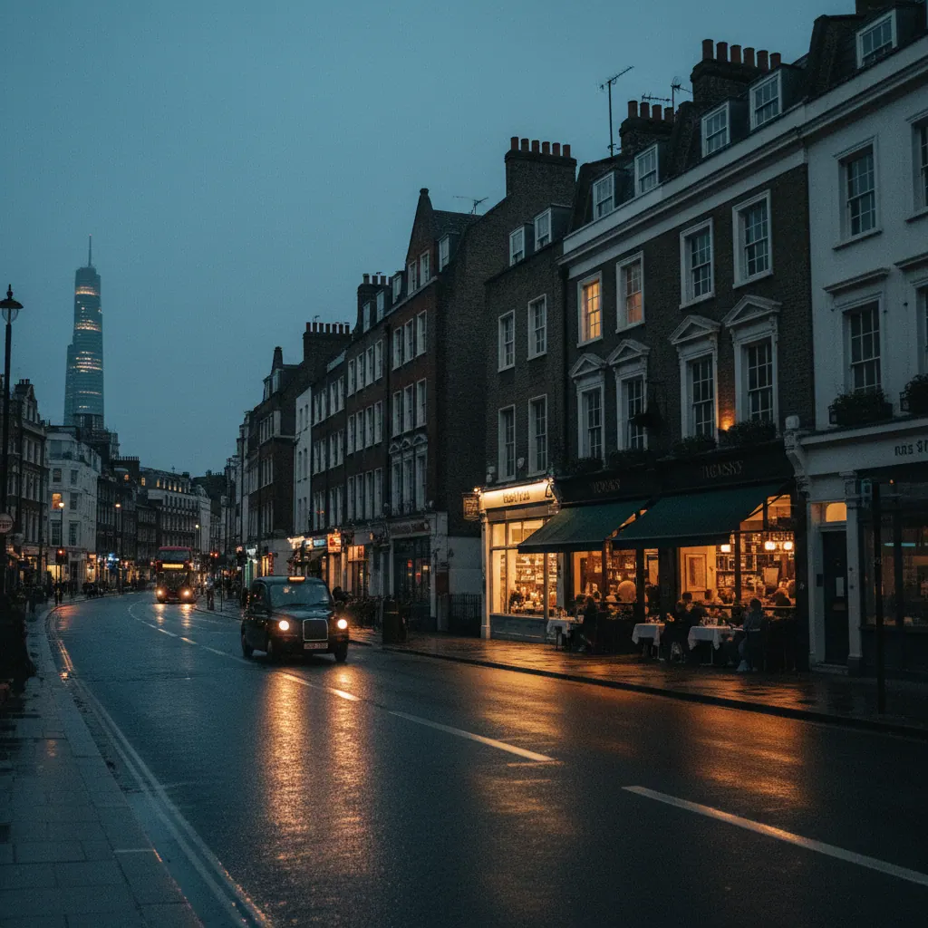 London hospitality street at evening